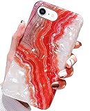 J.west iPhone SE 2022/2020 Case, iPhone 8 Case, iPhone 7 Case 4.7 inch, Luxury Sparkle Translucent Pearly Agate Marble Design Print Soft Silicone Slim Protective Phone Case Cover for Girls Women Red