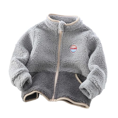 Toddler Kids Fleece Jacket Long Sleeve Windproof Zip Stand Collar Puffy Coat Warm Shaggy Outerwear with Pocket