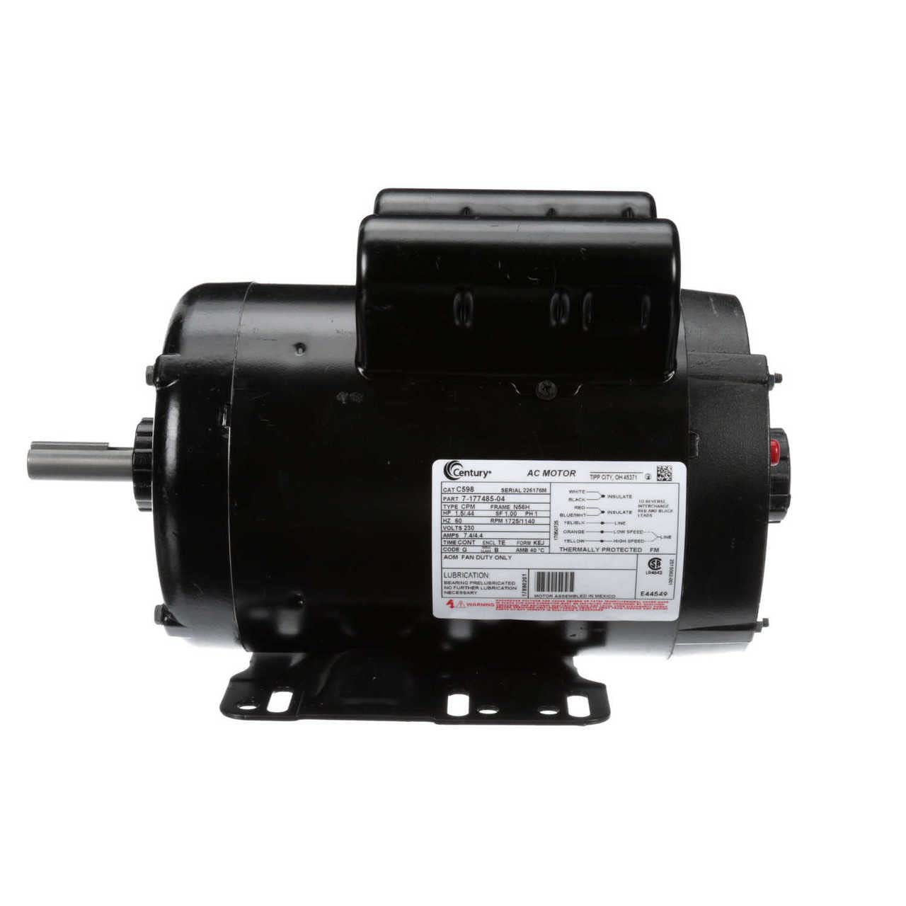 1.5/.44HP 1800/1200RPM (2 speed) P56H Frame 230volts Century Cow