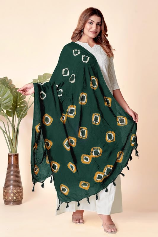 Image of Traditional Bandhani Dupatta for Women Soft Cotton Blend with Tie-Dye Print and Elegant Design for Ethnic