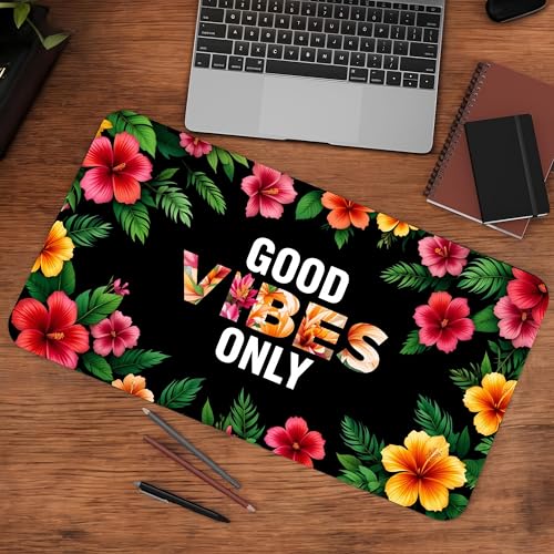 Image of Good Vibes Only Premium Desk Mat | Anti-Skid | Anti-Slip | 90 * 42 cm | Laptop Mat for Work from Home /Office /Gaming- Extended Mouse pad and Keyboard Desk mat