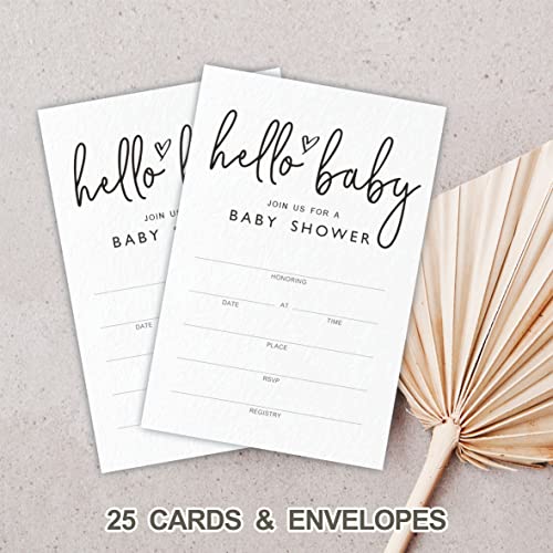 Jcvuk Baby Shower Invitations, Hello Baby Gender Reveal Invitation Cards With Envelopes(25 Pack), Modern Minimalist Theme Baby Shower Decorations And Supplies For Boys Or Girls(Yqk-A09) #TOP3