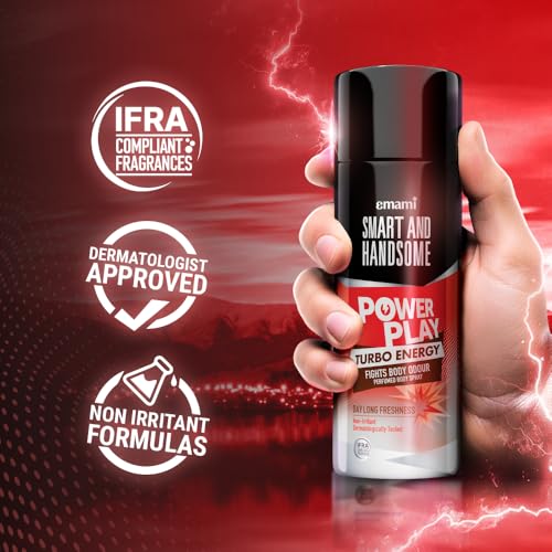 Image of Smart And Handsome Power Play Turbo Energy Perfumed Body Spray For Day Long Freshness,150ml, Dermatologically Tested, Non-Irritant Formula, Zesty Orange & Grounding Base of Patchouli with Black Pepper