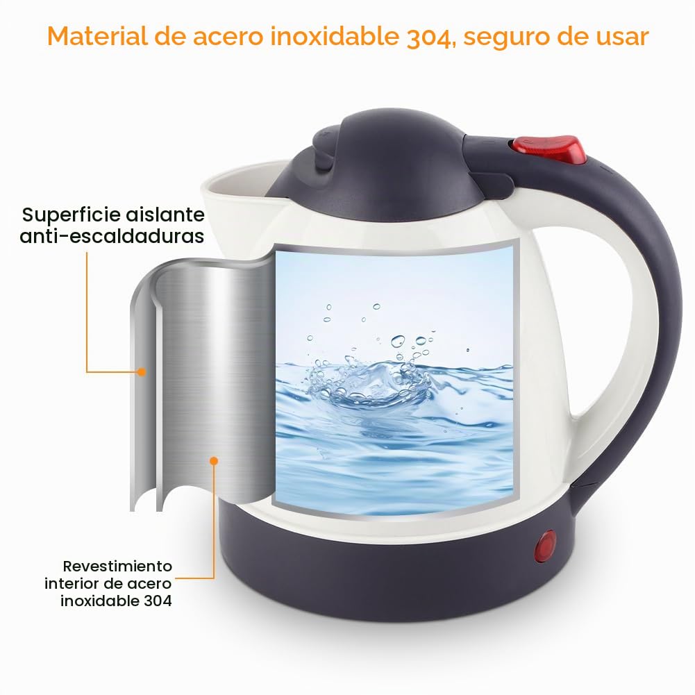 Hervidor para Camión de 24 V, 1000 Ml, Hervidor Eléctrico para Coche, Hervidor de Acero Inoxidable para Viaje, Hervidor de Viaje con Enchufe para Encendedor de Cigarrillos, para