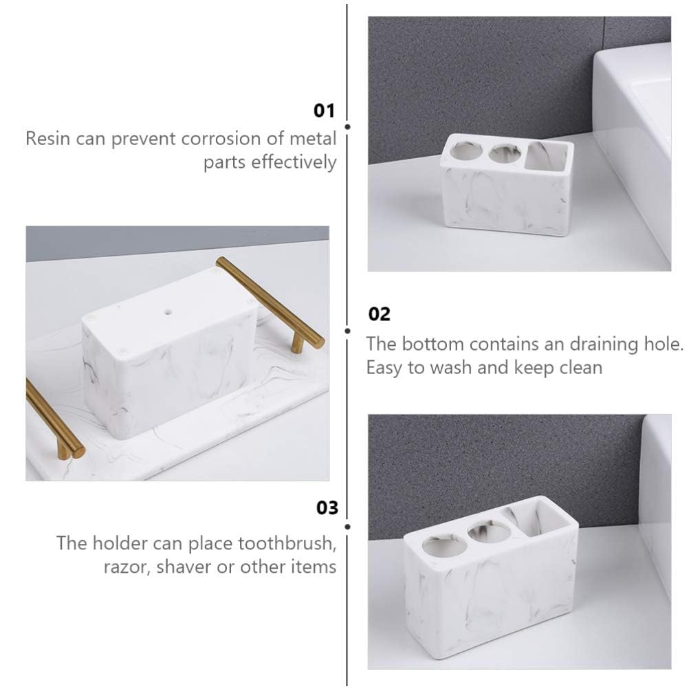 Soporte De Resina para Cepillos De Dientes, Dispensador De Pasta De Dientes Eléctrica con 3 Ranuras De Mármol, Organizador De Cepillos De Maquillaje,White