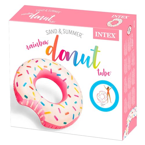 Intex 56265NP - Aufblasbarer Schwimmring Regenbogen-Donut, Vinyl, Mehrfarbig, 94x23 cm
