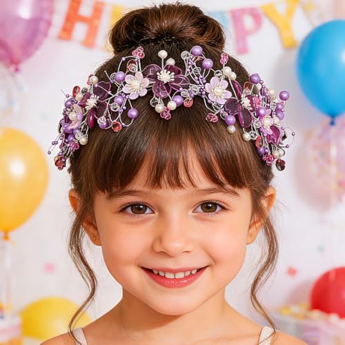 Ornement cheveux fille fleurs violettes perles mariage sans glisser