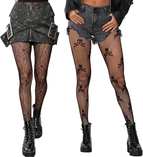 Halloween Spiderweb & Skull Fishnet Tights for Women