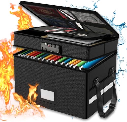 Reviews de Organizadores de documentos - solo los mejores. 48 Caja de Documentos Ignífuga con Candado, 2 capas Almacenamiento de Archivos Plegable Portátil de Oficina con Tira Reflectante para Colgar Cartas/Carpetas de Tamaño...