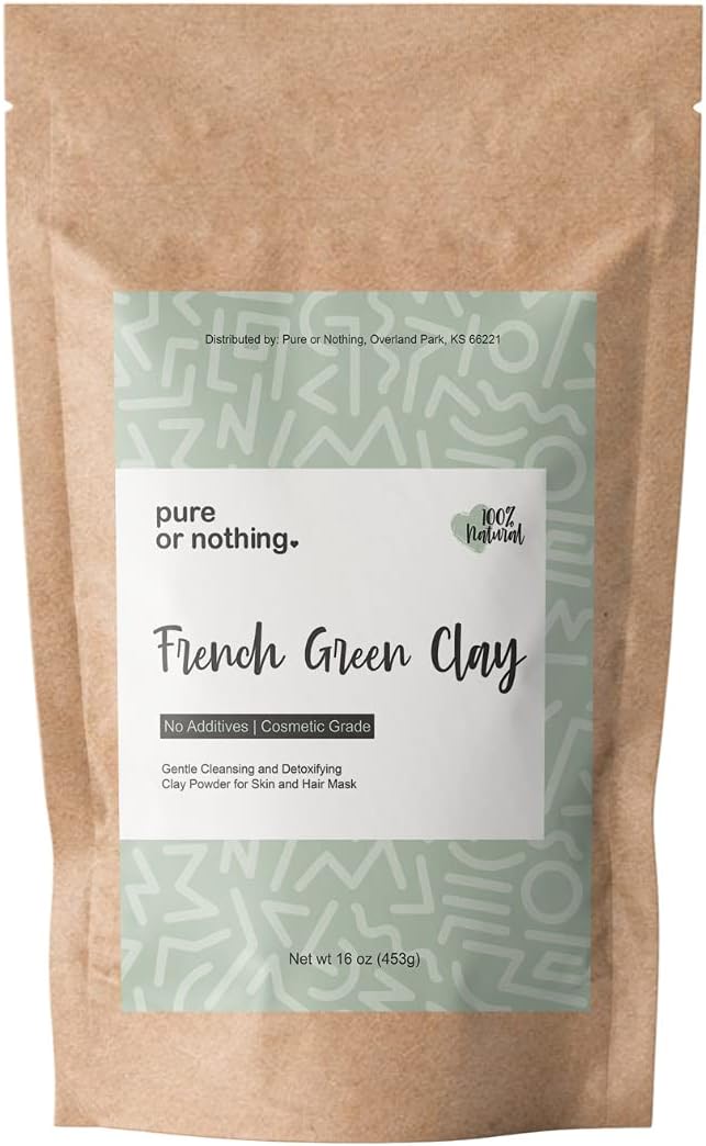 Pure or Nothing French Green Clay 16 oz | Product of France | 100% Natural Montmorillonite Green Clay Powder | Detoxifies Skin | Ideal for Clay Mask and Soap Making