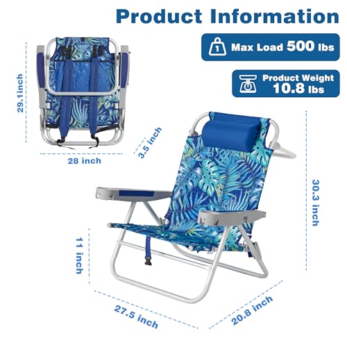 Image of SUNNYFEEL Extra Wide Low Beach Chair 2 Pack 5 Position Lay, XL Oversized Portable Folding Camping Chairs with Cup Holder for Outdoor /Sand, Foldable Backpack Beach Chair for Adults Heavy Duty 500 LBS