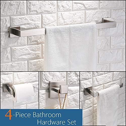 Preisvergleich Produktbild TURS 4-Teiliges Badezimmer-Zubehör-Set SUS 304 Edelstahl Rostfrei Toilettenpapierhalter Handtuchstange 50cm Lang Bademantel Haken Handtuchring Halter Wandhalter Gebürstet Oberfläche