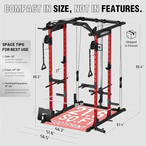 Image of Mikolo Power Cage, Power Rack with Cable Crossover System, 1500LBS Squat Rack with LAT Pull Down System, Workout Cage with Pulley System for Fitness Home Gym