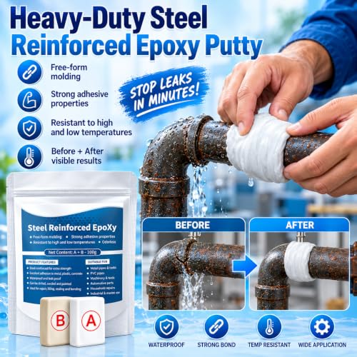 Image of Bellox Steel Reinforced Epoxy Putty, 100gm A-B Two-Part Fast Repair Clay, High Strength Metal Mending Weld Epoxy Putty, Crack Hole Filling Adhesive For Bonding Metal, Plastic, Wood, Tiles, Ceramics