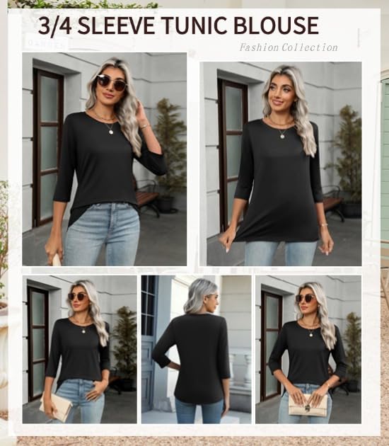 Zeagoo Tops for Women 3 Pack 3/4 Sleeve Crewneck Cute Basics Tees Casual Fashion Summer T Shirts Business Work Tee Top4