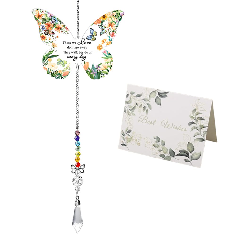 Caurgcher Multicolor Butterfly Crystal Suncatcher Lifelike Butterflies Hanging Ornament Elegant Crystal Suncatcher Gifts With 1 Pc Greeting Card For Window Bedroom Nursery Garden Hanging
