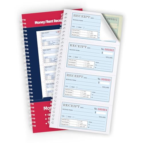 Zzrywuty Money and Rent Receipt Book with Cardboard Insert,2-Part Carbonless,5.3”x11.2” Spiral...