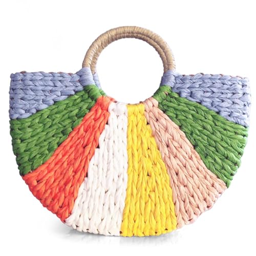 Bolso de mano redondo de ratán tejido para mujer miniatura 1