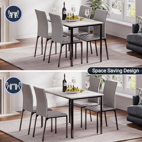 Image of Hello-5ive Dining Table and Chairs Set of 4, Modern Dining Table Set Kitchen Furniture, Marble Effect Dining Table with 4 PU Leather Dining Chairs, 120x70cm Dining Room Set for Home Apartment (Grey)