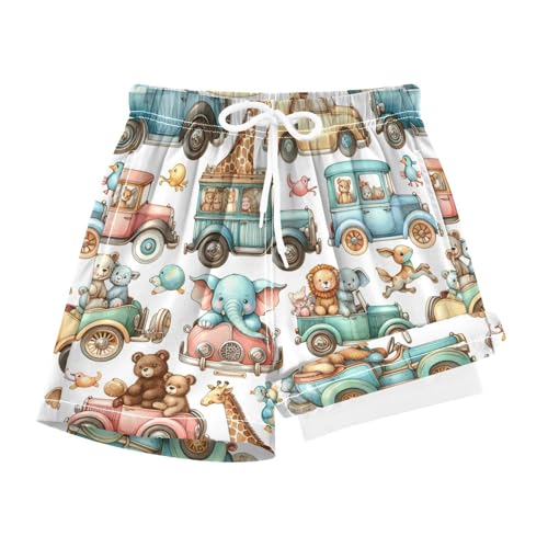 YANENDIE Boy Swim Trunks with Compression Liner Cute Animals Boys Swim Shorts Quick Dry Beach Shorts