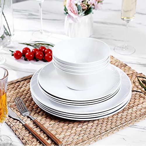 Melamine Plates And Bowls Set, 12-Piece Melamine Dinnerware Sets -Dinner Plates,Salad Plates And Soup Bowls Service For 4,Indoor/Outdoor Use Dishwasher Safe White … #TOP3