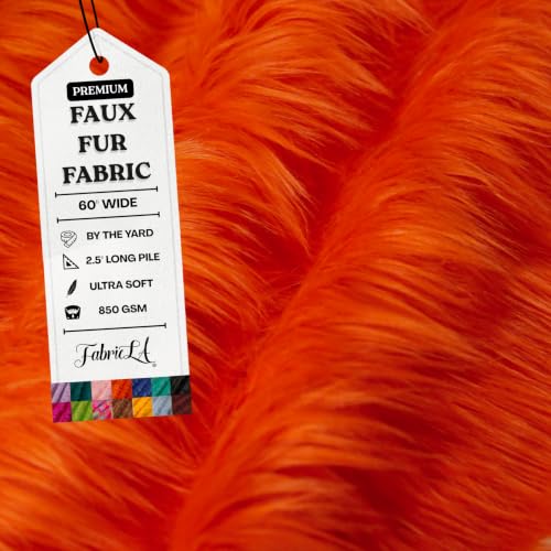 Image of FabricLA Faux Fur Fabric by The Yard - Artificial Craft Fur - 108 inch X 60 inch Inch Wide - Fur Fabric for Craft Supply, DIY Furry Plush Projects, Sewing, Decoration, Upholstery, Orange, 3 Yard