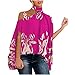 2022 Asymmetrische Oberteile für Frauen, modische Neckholder-Träger, kalte Schulter, Oberteile, halbe Fledermausärmel, Blumendruck-Bluse, hot pink, X-Large