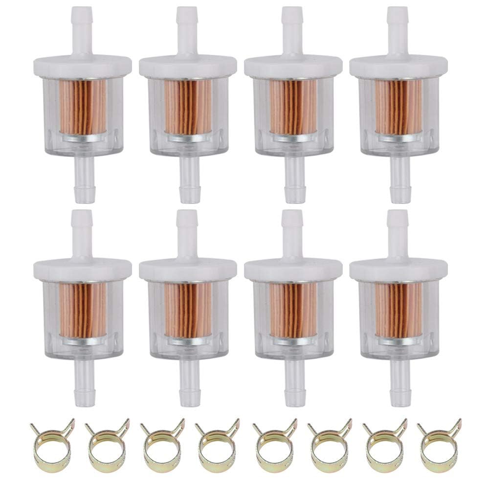 Tvent 1/4" Fuel Filter 691035 493629 for brigs and straton with Fuel line Camp Replacement for Kawsaki 49019-0027 49019-7001 845125 Motorcycle Motor Lawn Tractor Mower (Pack of 8)