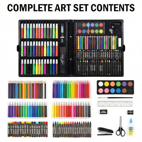 Image of 150 Piece Art Set for Kids - Complete Drawing & Painting Kit with Crayons, Colored Pencils, Watercolors & Markers - Portable Art Supplies Organizer Case