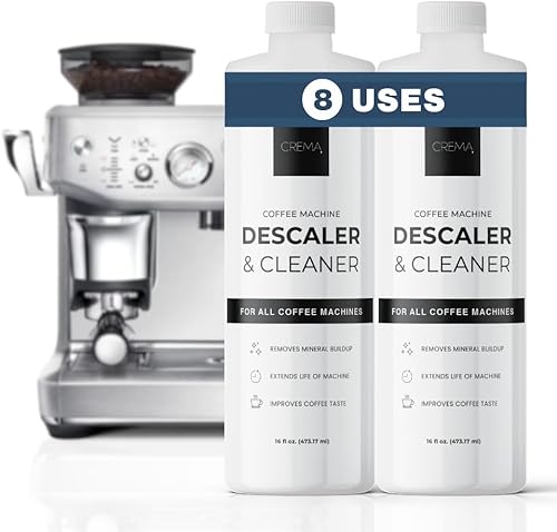 CREMA Productos de café  Descalcificador y limpiador para máquina de café  Compatible con todas las máquinas  32 fl oz (8 usos)