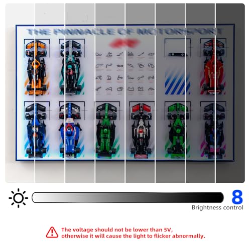 Image of Display Wallboard with RGB LED Lights Compatible with Lego Speed Champions F1 10-in-1 Collector's Pack, 20 Color&22 Lighting Modes, Wall Mount Compatible with Lego 66802 Collectible F1 Model Car Kit