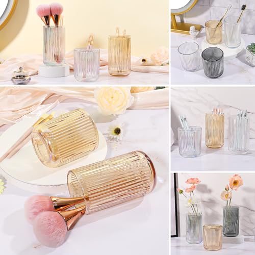Image of DASITON Makeup Brush Holder Organizer, Crystal Glass Makeup Brushes Storage Holder, Vintage Make Up Brush Cup for Vanity, Pen Pencil Holder for Desk, Toothbrush Holders for Bathroom (Coffee S)