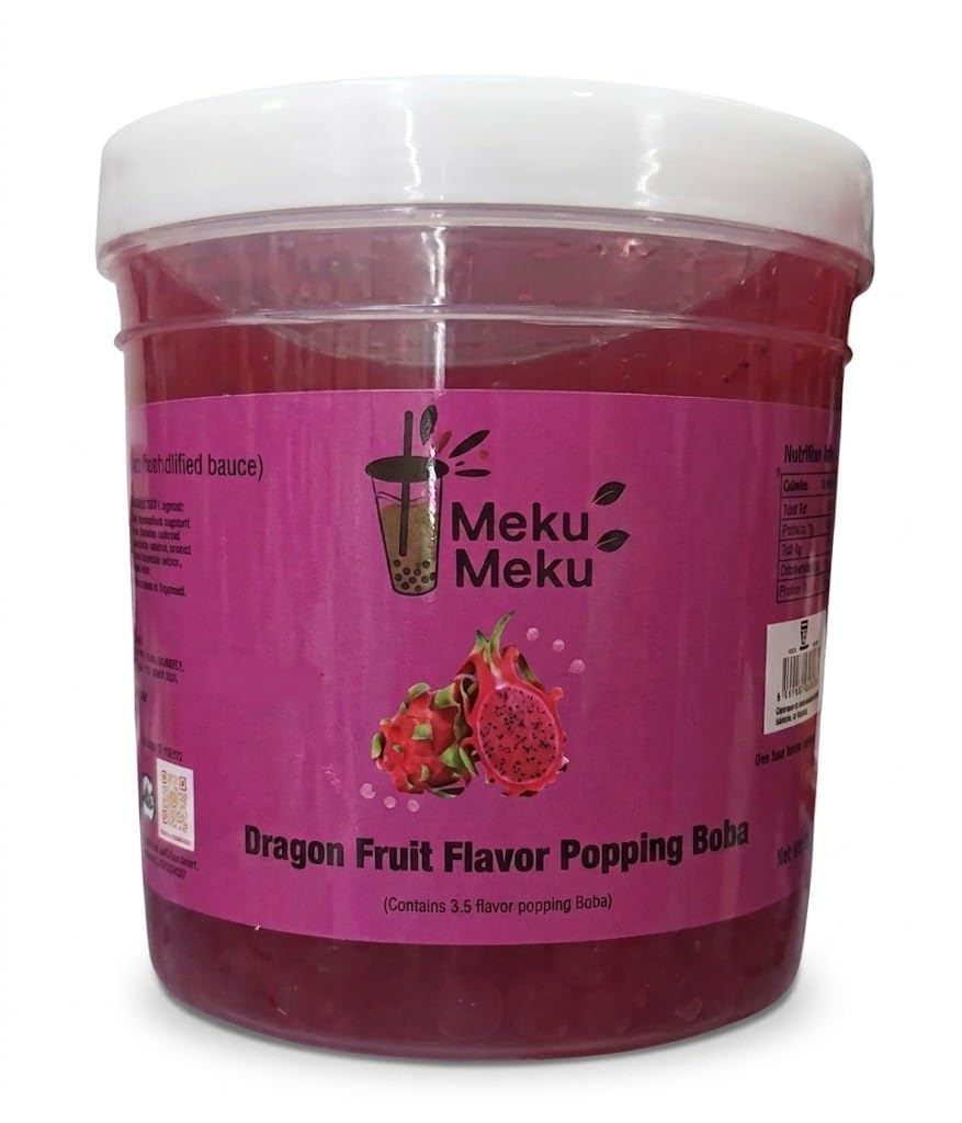 Meku Meku Topping Popping Boba Dragon Fruit Flavor, for Bubble Tea 1.3kg (Imported) By Decadent Foods-image-41