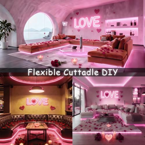 Image of 40 FT Pink Led Lights Strip Decor Rope Lights Easy DIY Princess Bedroom Cuttable Strip Lights for Baby Room Bathroom Living Room Kitchen Ceiling Wall Vanity Mirror Decoration