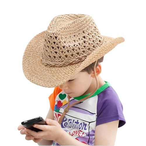 MioCloth Kids Straw Cowboy Hat for Boys Girls Western Cowgirl Beach Hat Summer Wide Brim Floppy Panama Cap4