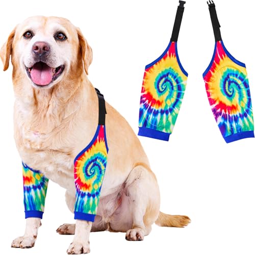 Image of Dog Elbow Wraps Knee Protector Pads Elbow Callus Treatment Sleeve for Wounds Front Legs Prevent Licking for Medium Large Dogs 2XL,Tie Dye