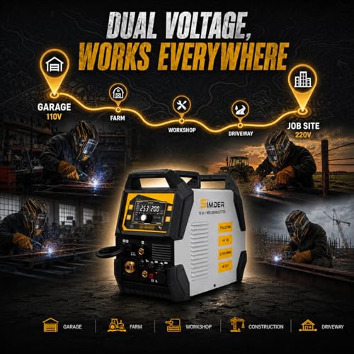 Image of SSimder 200A 10-in-1 Plasma Cutter Welder Combo, Pulse MIG, Synergic Flux Core MIG, HF TIG, Stick, 110V /220V Multiprocess Welding Machine with Spool Gun Foot Pedal Helmet Accessories