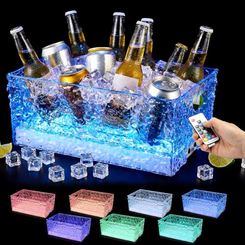 Acellegic Light up Plastic Ice Bucket for Party 15L/4Gallon Large Capacity Beverage Tub 7 Color LED Light Ice Bucket Drink Tub with Remote Control Suitable for Champagne Beer Beverage Cocktail Bar