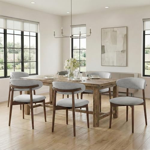 Image of Dining Room Chairs Set of 6, Upholstered Farmhouse Dining Chairs, Modern Fabric Kitchen Chairs with Solid Wood Leg,Light Grey