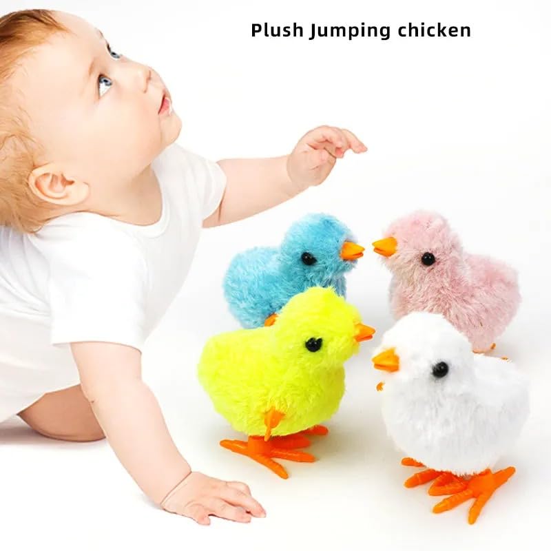Image of Bunny and Jumping Chick Wind Up Toys Novelty Chicken Hopping Windup Toy for Kids Toddlers Adult Easter Egg Hunt Basket Stocking Stuffers Party Gifts [Multicolor] (4 PIC-Chicken-Multicolor)