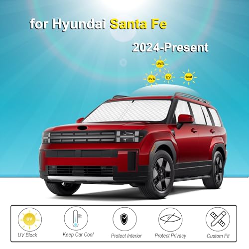 Image of KMF 10pcs Thicken Sun Shades for Hyundai Santa Fe 2024-2025 2026 Accessories,Full Car Windshield Sunshade Window Covers for Side Rear,UV Block and Blackout Privacy for Camping