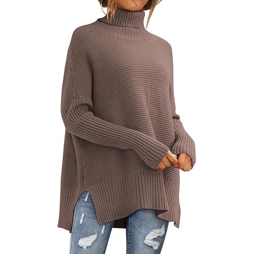 LILLUSORY Women's Oversized Turtleneck Sweaters 2024 Fall Batwing Sleeve Ribbed Tunic Sweater