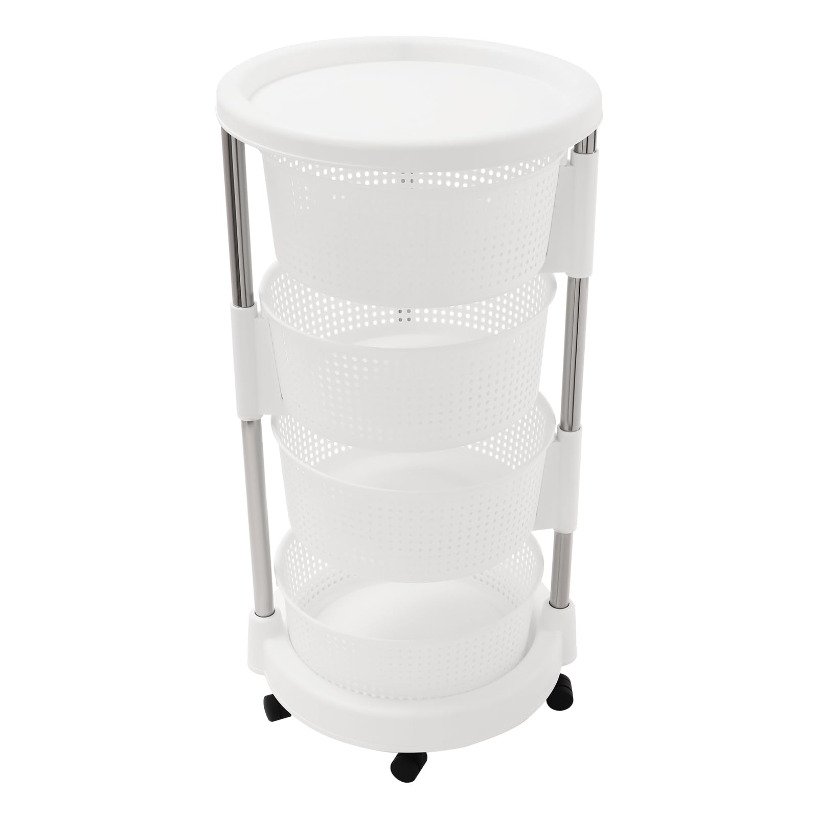 WooDerson Carro de cocina giratorio 360°, 43 x 70 cm, con ruedas de 4 niveles, redondo, para aulas, dormitorios, cafés (blanco)