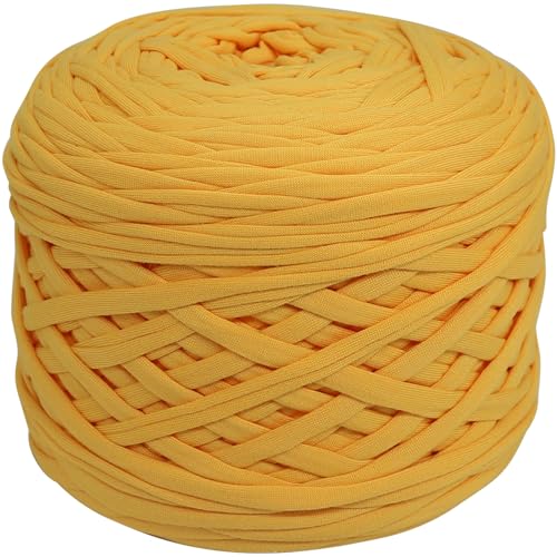 400g T-Shirt Elastic Fabric Crochet Cloth Yarn for DIY Knitting 120m Spaghetti Thick Knitting Yarn for Hand DIY Bag Basket Cushion Crocheting Projects,Home Decor(Yellow)