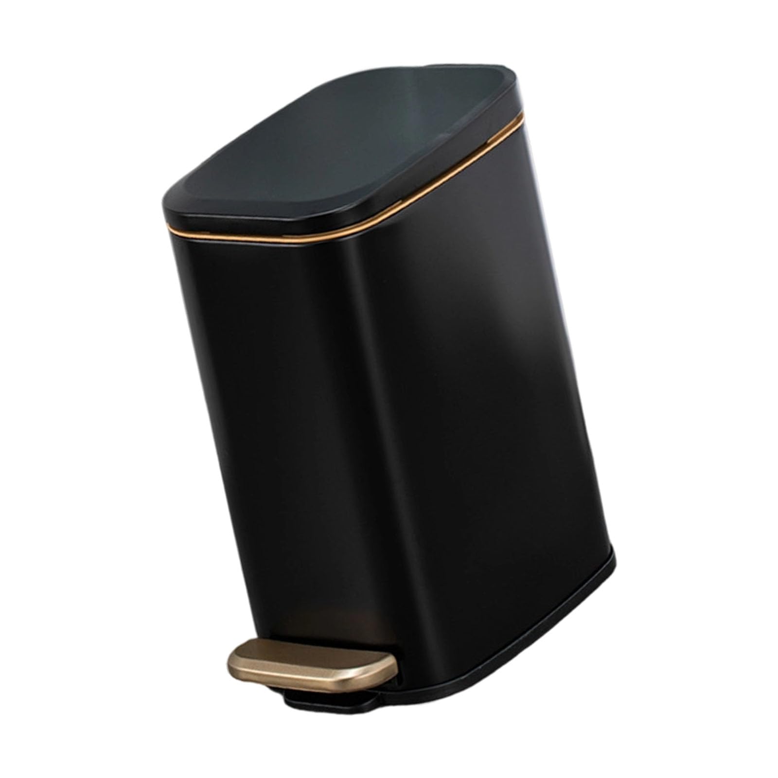 Buxuaaaa Matte Black Rectangular Shape Bathroom Trash Can 6L Capacity Fixed Cover Waste Bin For Odors Control Household Modern Decoration Home Garbage Can