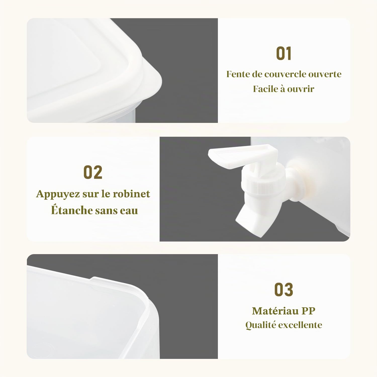 Distributeur de boissons de 5 L avec robinet, distributeur d'eau et de jus de fruits pour réfrigérateur avec filtre et date de stockage, distributeurs de boissons glacées pour lait, thé glacé
