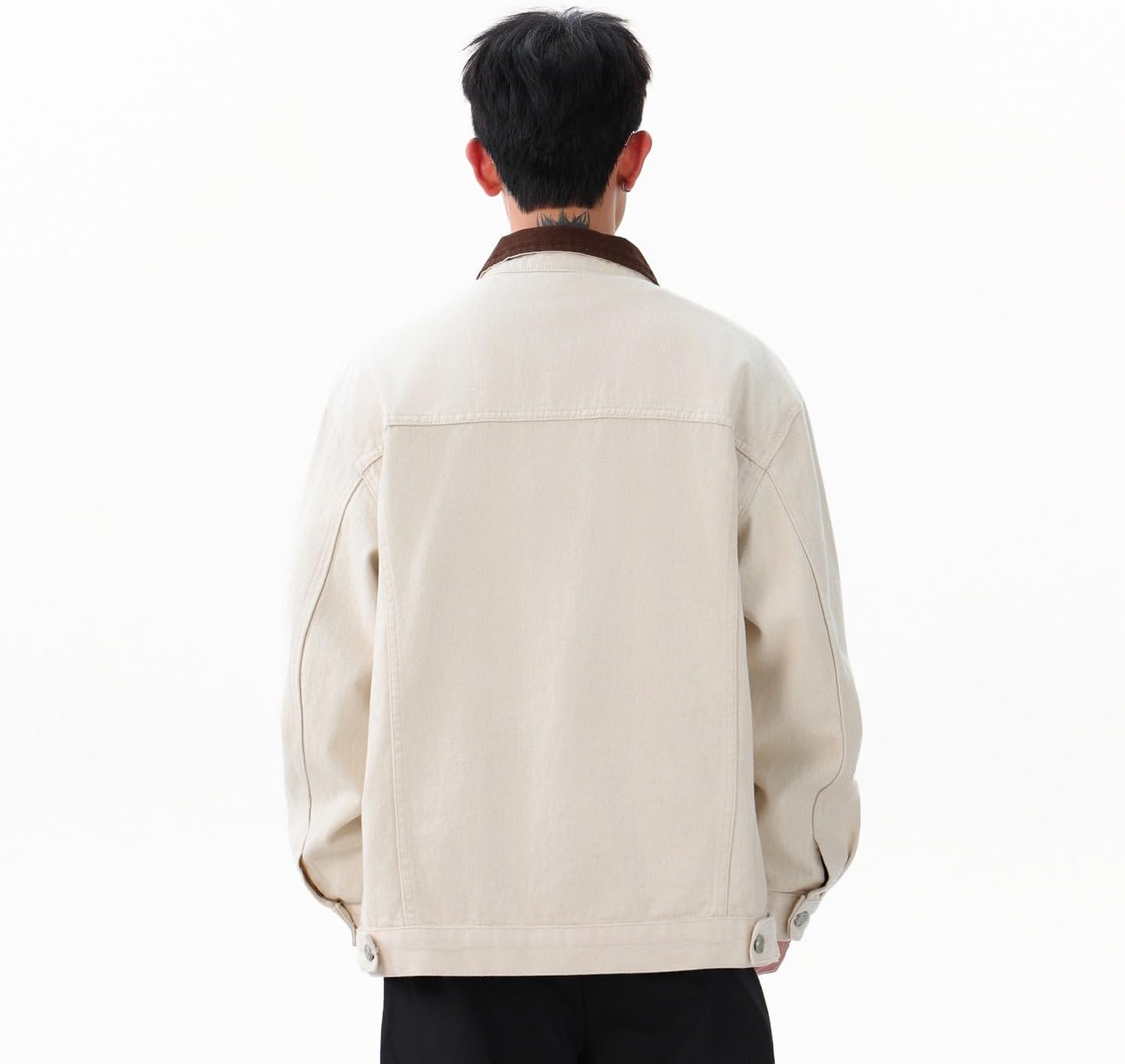 Color Block Work Jacket Men, High Street Lapel Coat, Retro Cotton Spring Casual Loose Fit