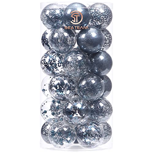 Sea Team 30-Pack Clear Christmas Ball Ornaments with Fillers, Stone Blue