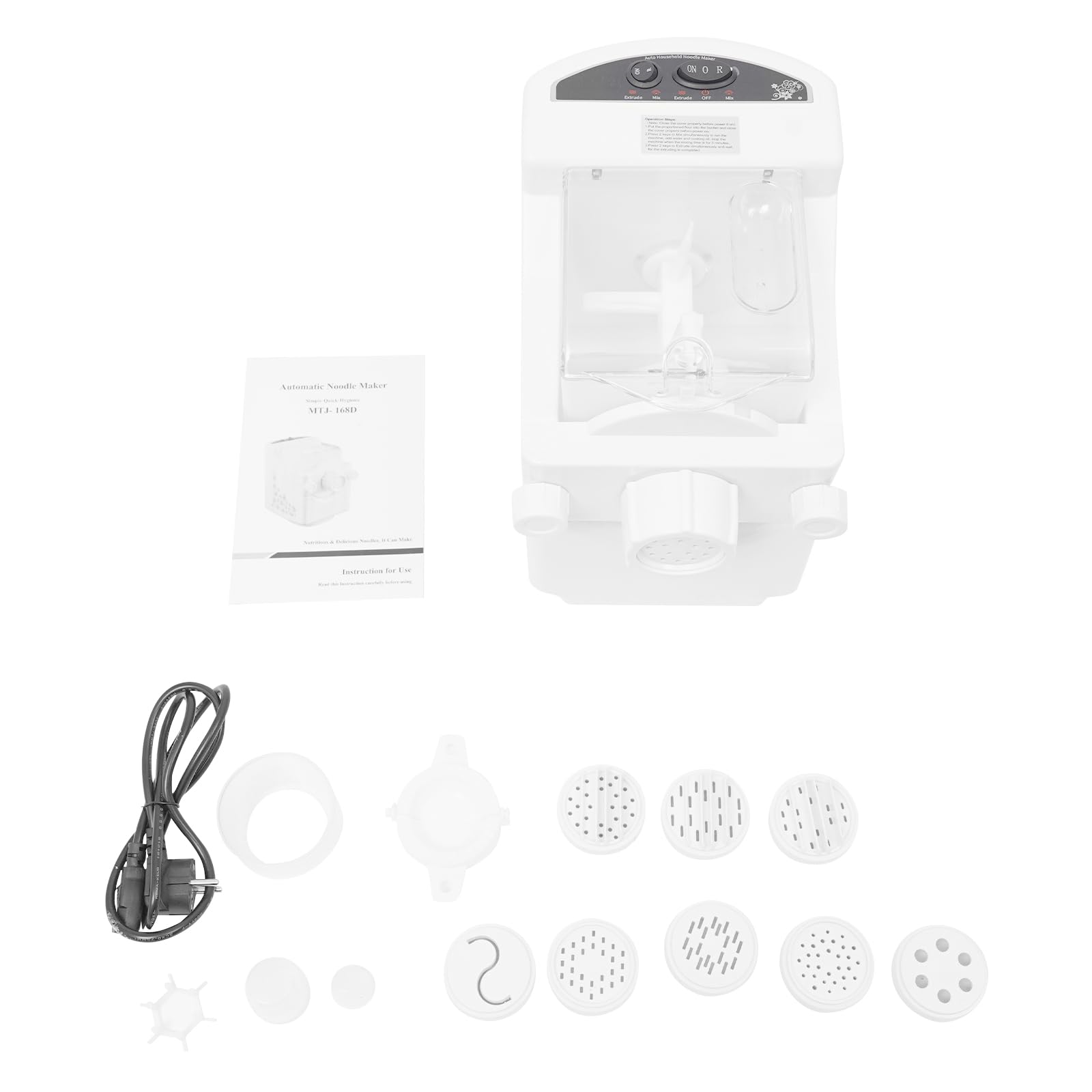 Machine à pâtes, Pasta Maker Automatique avec moteur en cuivre, Pâtes maison en 12 min, 9 formes Acier inoxydable, Mode inverse, Pâtes aux légumes, Clip de sécurité, Capacité 500g, Compact 33 cm