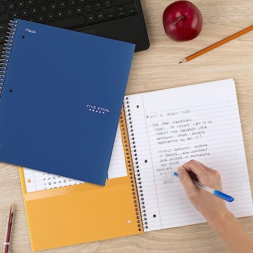 Image of Five Star Spiral Notebook + Study App, 5 Subject, College Ruled Paper, 8-1 /2 inch x 11 inch, 200 Sheets, Fights Ink Bleed, Water Resistant Cover, Pacific Blue (73635) 1 Count (Pack of 6)